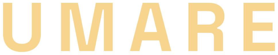 UMARE wordmark in spaced golden capitals.